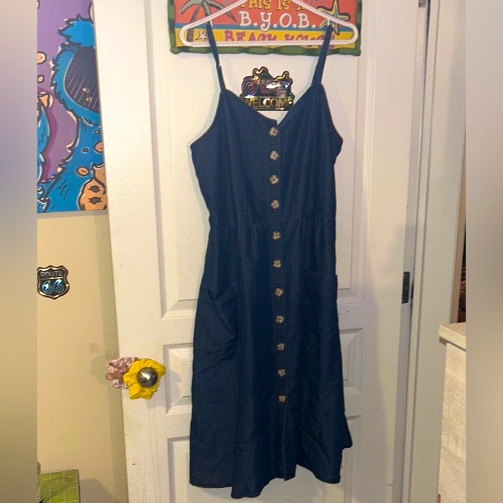 Vintage Denim Style Button-Down Women's Dress - Picture 2 of 10